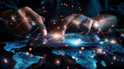 Smartphone with Glowing World Map and Network Connections