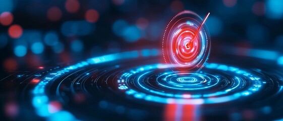 Fototapeta premium An abstract digital illustration showcasing a vibrant target emerging from a blue light ripple effect.