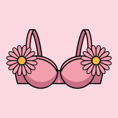Pink bra with flower design illustration