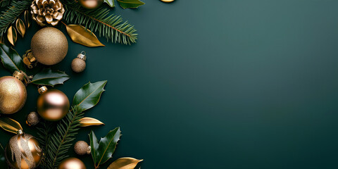 Elegant Gold Christmas Ornaments on Green