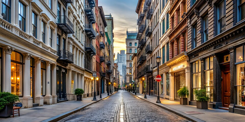 Old SoHo downtown street with retail stores and luxury apartments , SoHo, Downtown
