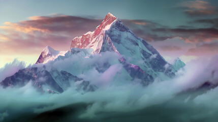 Sunrise Over Snow-Capped Mountain with Clouds