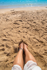Glasses of wine on the seashore. Selective focus.