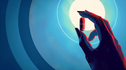 Minimalist Hand Holding Red Pill Illustration