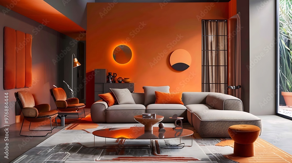 Canvas Prints Orange and gray chromatic space with home furnishings and accessories