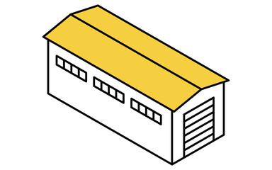 Buildings such as town factories and warehouses, isometric illustration with simple line drawings