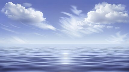 Obraz premium Abstract Blue Blurred Background with Light Sky Blue Color Gradient, Soft Clouds, and Calm Sea Water Texture. Bright Summer Day, Clear Sky, and Minimalistic Vector Illustration in a Realistic Photo St