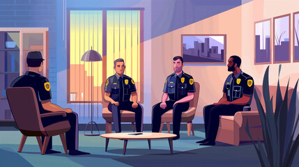 Law Enforcement Conducting Interview in Modern Living Room