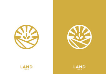 landscape with sun logo. creative agriculture symbol vector design	
