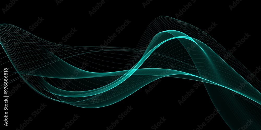 Poster dark abstract background with glowing green wave. shiny moving lines design element. elegant dynamic