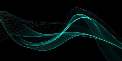 Dark abstract background with glowing green wave. Shiny moving lines design element. Elegant dynamic wavy lines. Modern futuristic technology concept