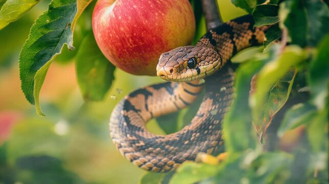 a beautiful view of snakes and applesseamless looping time-lapse virtual 4k video Animation Background.	