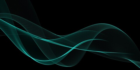 Dark abstract background with glowing green wave. Shiny moving lines design element. Elegant dynamic wavy lines. Modern futuristic technology concept