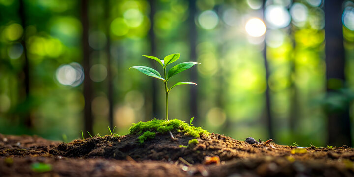 Timelapse shot of seedling growing into young tree in forest clearing, timelapse, seedling, growth, young tree