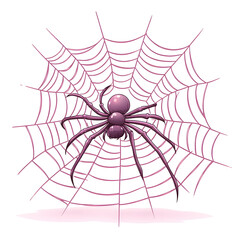 Fototapeta premium Stylized Cartoon Spider Web with Cute Purple Spider on White Background