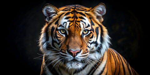 Realistic portrait of a fierce tiger , wildlife, predator, animal, big cat, striped fur