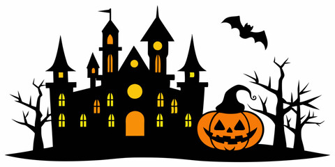 Halloween silhouette pumpkin, castle, etc. vector illustration silhouette on white background 