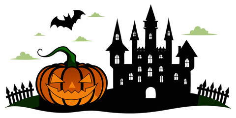 Halloween silhouette pumpkin, castle, etc. vector illustration silhouette on white background 