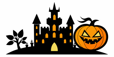 Halloween silhouette pumpkin, castle, etc. vector illustration silhouette on white background 