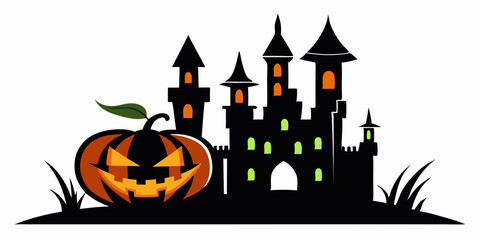 Halloween silhouette pumpkin, castle, etc. vector illustration silhouette on white background 