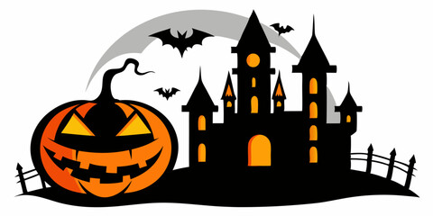 Halloween silhouette pumpkin, castle, etc. vector illustration silhouette on white background 