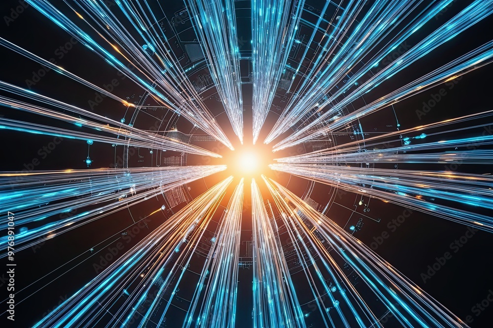 Aufkleber stunning abstract visualization of glowing fiber optic cables and quantum computing networks