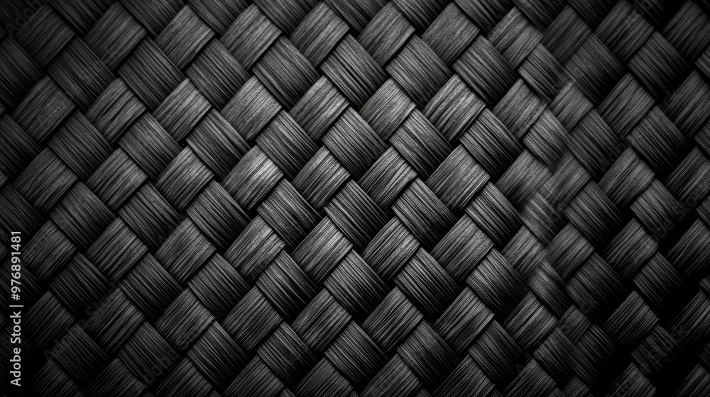 Poster dark hand woven matting background. close up detail of seamless wicker texture pattern.