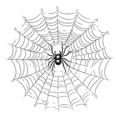 Intricate Spiderweb in Monochrome Cartoon Style on Isolated Background
