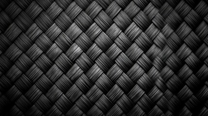 Dark Hand Woven Matting Background. Close Up Detail Of Seamless Wicker Texture Pattern.