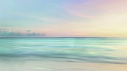 Fototapeta premium Abstract Blue Blurred Background with Light Sky Blue Color Gradient, Soft Clouds, and Calm Sea Water Texture. Bright Summer Day, Clear Sky, and Minimalistic Vector Illustration in a Realistic Photo St