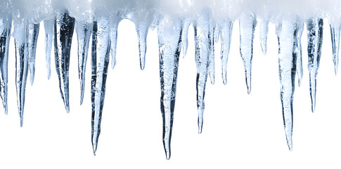 Icicles suspended, isolated on a white background