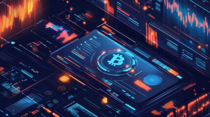 Obraz premium Futuristic Financial Technology: Isometric View of Digital Currency Exchange Platform