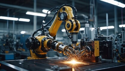 Fototapeta premium .Robotic manufacturing, the factory of the future. Generative ai