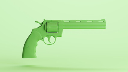 Fototapeta premium Green gun pistol weapon handgun revolver firearm barrel trigger security right view 3d illustration render
