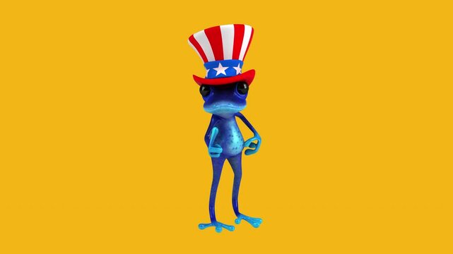 Fun 3D cartoon frog with an uncle sam hat(with alpha channel included)