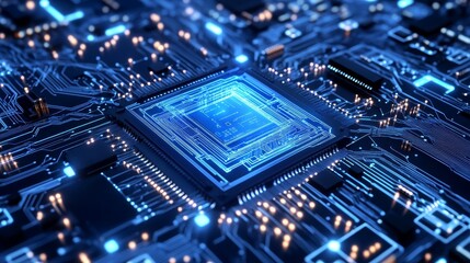 Fototapeta premium Futuristic Quantum Computing Processor - Advancing Tech Innovation in Digital World
