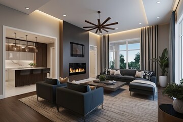 Spacious Contemporary Den Three-Dimensional Visualization with Modern Interior Aesthetics