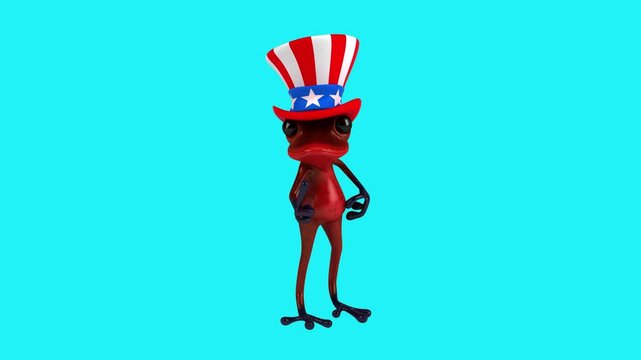 Fun 3D cartoon frog with an uncle sam hat(with alpha channel included)