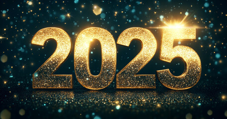 Gold glitter 2025 with Sparkling Lights for a Festive New Year