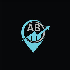 AB Logo with Upward Arrow and Location Pin Symbol for Business Growth, AB financial logo design template
