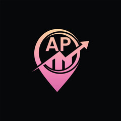 AP Logo with Upward Arrow and Location Pin Symbol for Business Growth, AP financial logo design template