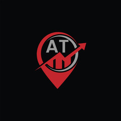 AT Logo with Upward Arrow and Location Pin Symbol for Business Growth