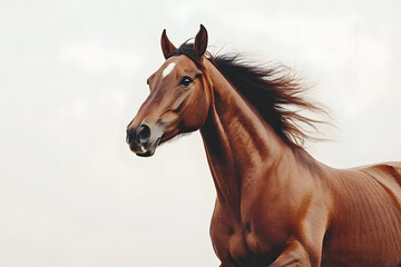 Fototapeta premium Detailed portrait of a brown horse, close-up, isolated on a white background