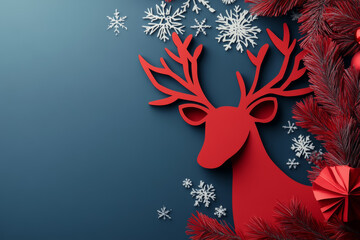 modern christmas backdrop with simple shapes forming rudolph with copy space