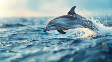 A joyful dolphin leaping gracefully out of the ocean