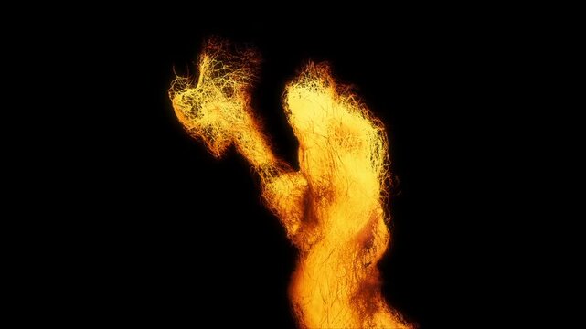 3d Animation of a fire spirit warrior, combat scene