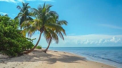 Obraz premium Palm trees on a deserted dreamy tropical sandy seashore