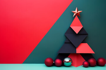 modern christmas backdrop with simple shapes forming a christmas tree