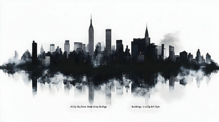 Naklejka premium A black and white illustration of the New York City skyline with a hazy, watercolor-style background.