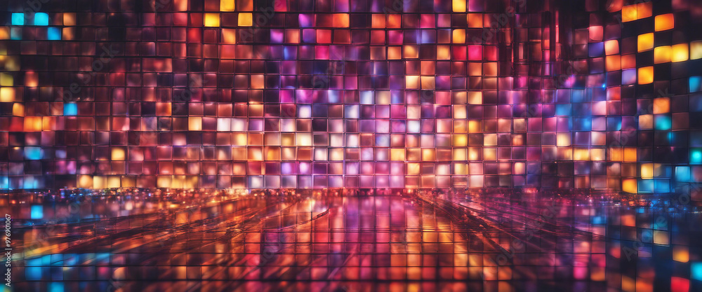 Poster abstract colorful led light display showing pixels